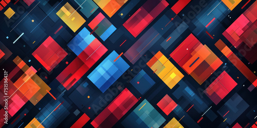 Colorful abstract geometric background with red, blue, yellow, and orange squares in a vibrant and eyecatching composition