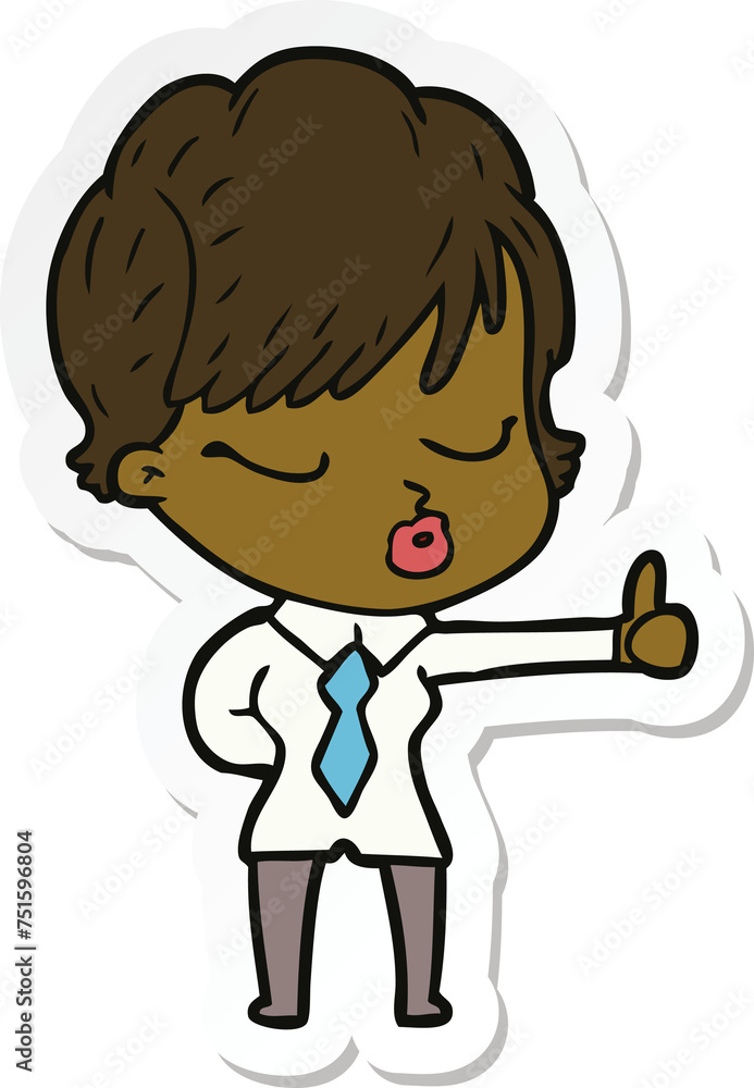 sticker of a cartoon woman with eyes shut sticker of a cartoon woman with eyes shut
