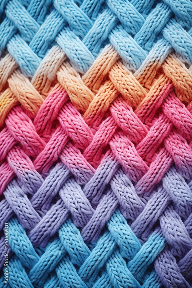 bright colors blue and pink knitted wool fabric macro vertical texture background, weave patterned surface