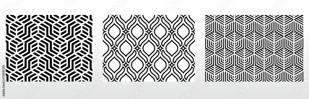 Geometric set of seamless black and white patterns. Simple vector graphics Geometric set of seamless black and white patterns. Simple vector graphics