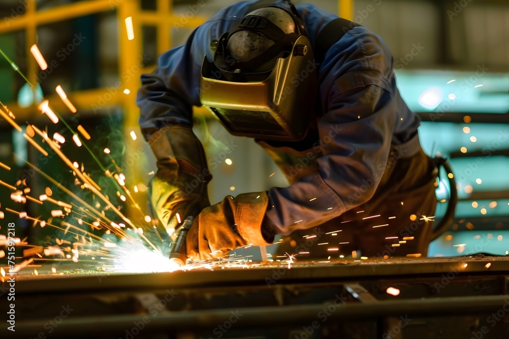 Man Operating Electric Wheel Grinding in Steel Factory Man Operating Electric Wheel Grinding in Steel Factory
