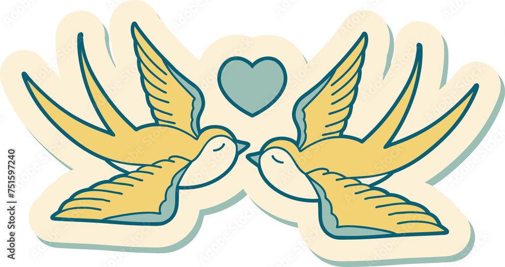 Obraz premium tattoo style sticker of a swallows and a heart