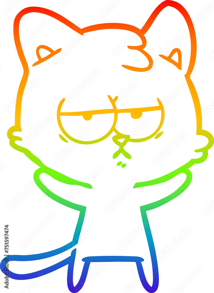 Obraz premium rainbow gradient line drawing bored cartoon cat