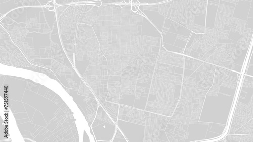Background Shubra El Kheima map, Egypt, white and light grey city poster. Vector map with roads and water.