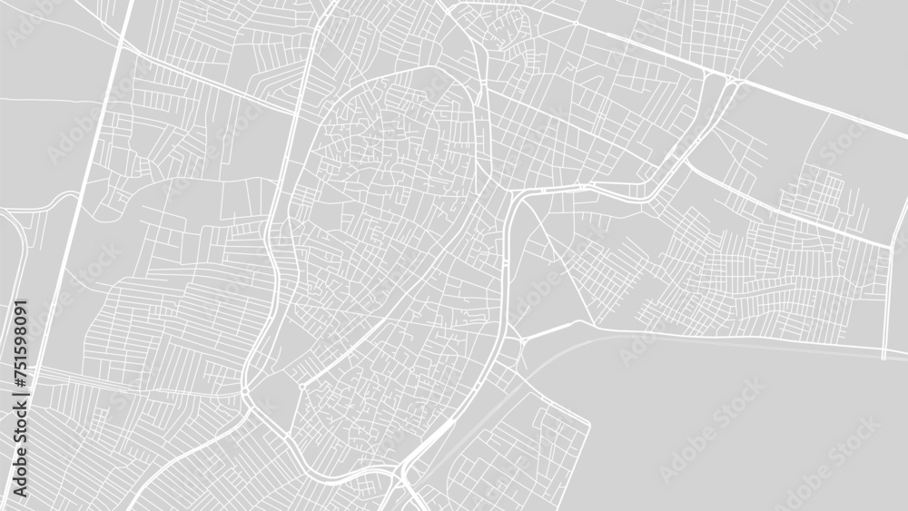 Background El Mahalla El Kubra map, Egypt, white and light grey city poster. Vector map with roads and water.