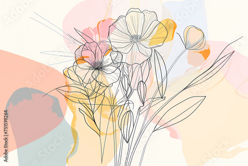 Decoration continuous line hand drawing flowers bouquet for wedding photo book, invitations.