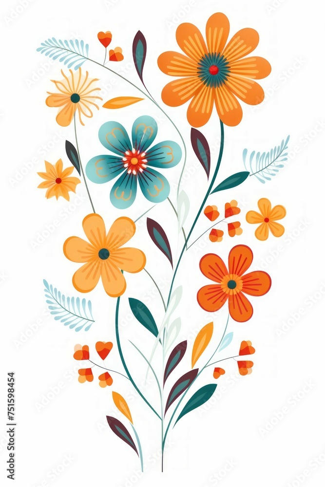 Flower floral and leaves in vector style on white background Created with Generative AI technology. Flower floral and leaves in vector style on white background Created with Generative AI technology.