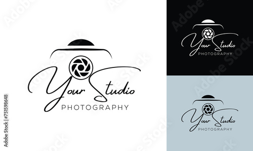 camera logo, modern photography signature logo icon vector