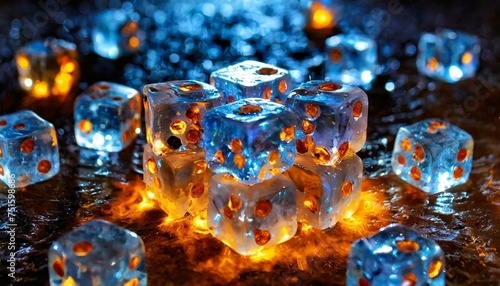 Elemental Elegance: Mesmerizing Illumination of Ice and Fire Dice Cubes"