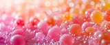 Vibrant abstract background featuring a myriad of glistening multicolored candies covered in sugary dew.
