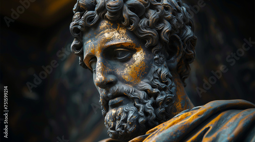 Black and Gold Statue of Marcus Aurelius, Stoicism, Generative AI.