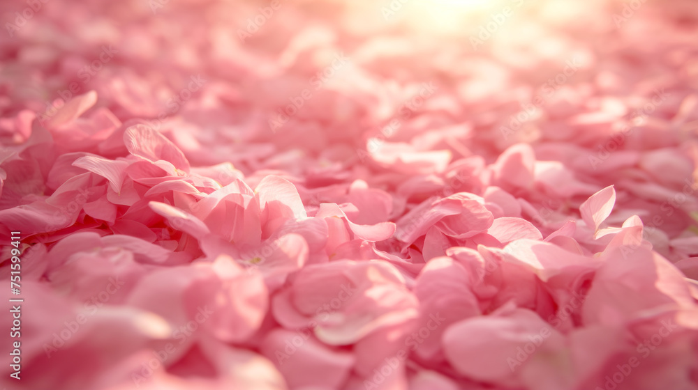A contemplative close-up of the gently falling cherry blossom petals and the sea of pink hues it creates