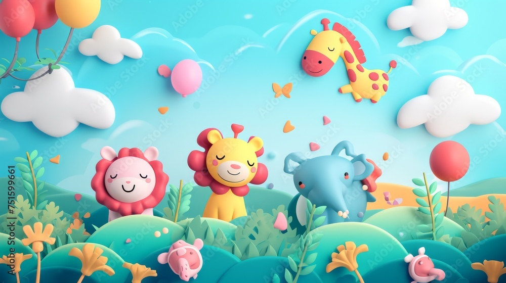Cute cartoon animals in the forest