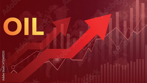 Price of rising fuel prices. Up arrow as a symbol of the rapid rise in oil prices.