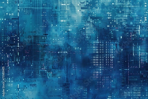 Wallpaper Mural mesmerizing blue Digital Pixelation background, featuring dynamic pixel patterns that evoke a futuristic and modern aesthetic, seamlessly blended with a captivating cityscape backdrop Torontodigital.ca