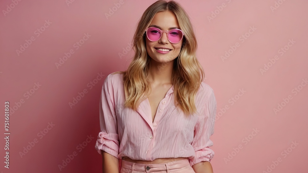 Fashion woman wear stylish pink glasses and clothes Fashion woman wear stylish pink glasses and clothes