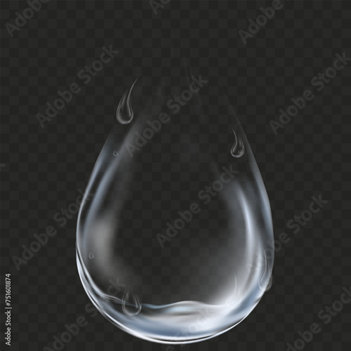 Water drops,Realistic 3d rain transparent droplet shape falling,Fress clean drop of aqua driping on transparent background,Vector Illustration Drop water..