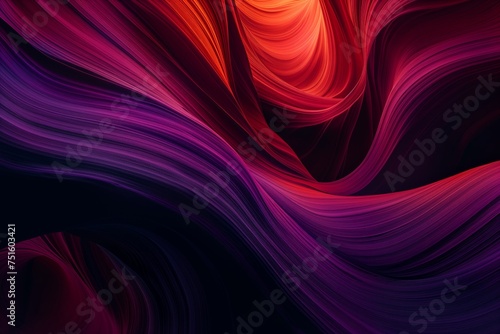A stunning digital abstract composition featuring a dynamic wave pattern that flows with vibrant shades of crimson and purple, creating a sense of movement and depth. This image is perfect as a