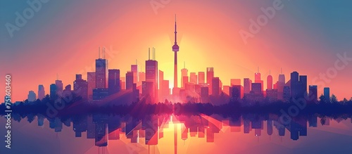 Toronto Cityscape Illustration in Evening Light, To provide a unique and eye-catching depiction of Torontos cityscape for use in digital and print