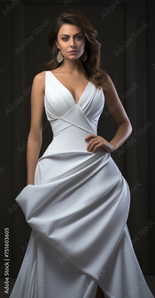Captivating elegance: a beautiful girl strikes poses in gorgeous evening gown, embodying grace, style, and timeless beauty, creating a stunning visual narrative for fashion, glamour, and celebration.