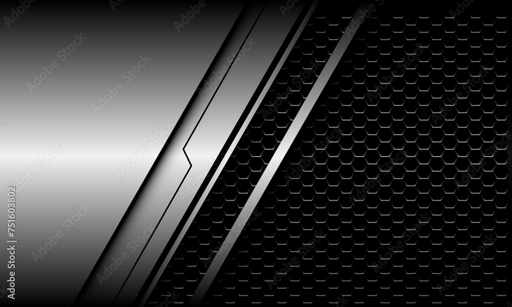 Abstract silver black line cyber geometric on hexagon mesh design modern futuristic technology background vector Abstract silver black line cyber geometric on hexagon mesh design modern futuristic technology background vector