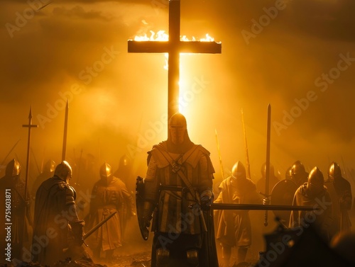 The cross aglow as Knights Templar prepare for battle steadfast in their faith and purpose