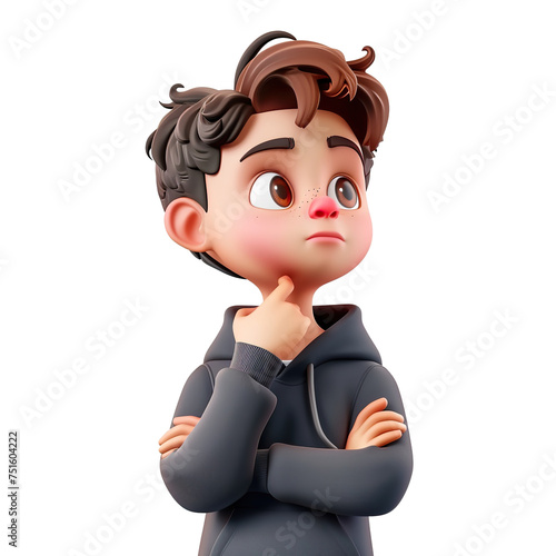 boy thinking emoji face character transparent background, think