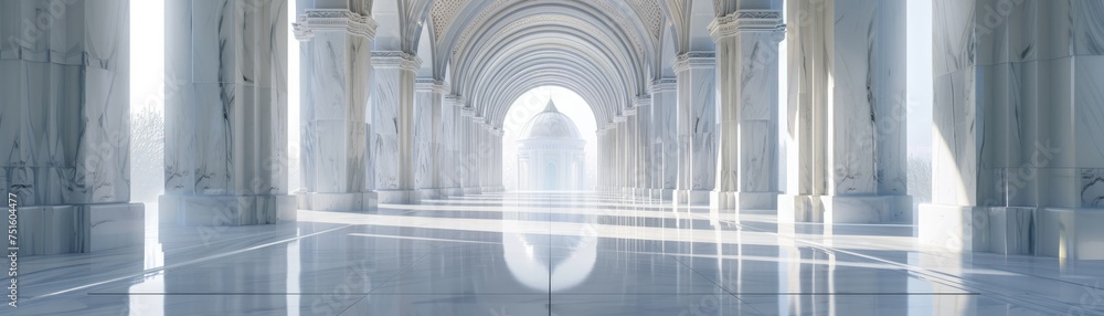 Sanctuary with minimalist marble arches each curve a gateway to peace and reflection