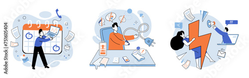 Stress at work vector illustration. The fear failure and constant pressure can increase stress levels and hinder professional success Engaging in overtime work without proper rest can exacerbate