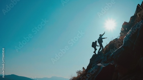 View of young couple hiking in nature