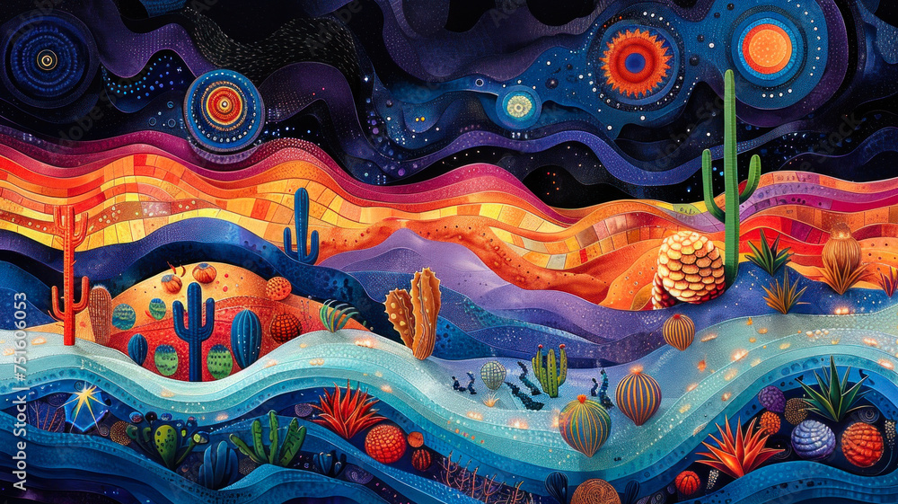 Artistic Desert Cactus Landscape at Night Artistic Desert Cactus Landscape at Night