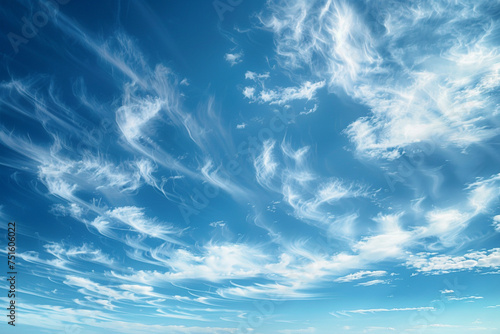 An expansive azure canvas punctuated by wispy cirrus clouds  highlighting the vastness and purity of the sky
