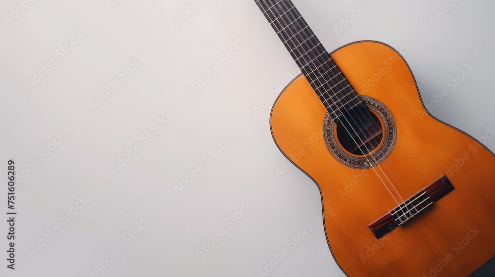 Fototapeta premium Classical acoustic guitar, white background Wide angle lens, realistic light