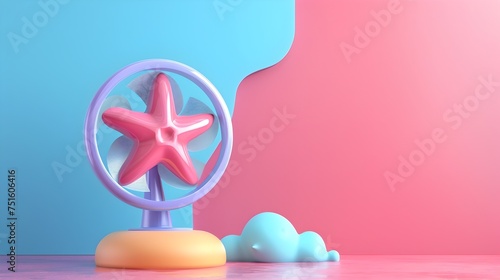 Colorful Cooling Fan with Star Warner Design, To provide a unique and eye-catching image of a cooling fan for use in advertisements, websites, or photo
