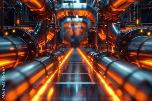 Futuristic Industrial Pipeline Corridor Illuminated by Vibrant Lights © smth.design