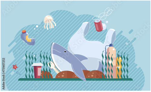 Water pollution. Vector illustration. Pollution disrupts natural balance ecosystems and harms wildlife Ecology studies relationship between organisms and their environment The eco friendly movement