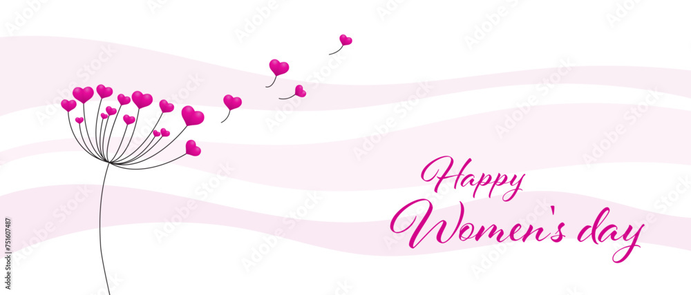 Dandelion flowers on a pink background. Happy Woman's Day greeting. vector background.