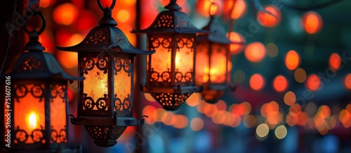 Captivating display of elegant hanging lights illuminating the ceiling at night