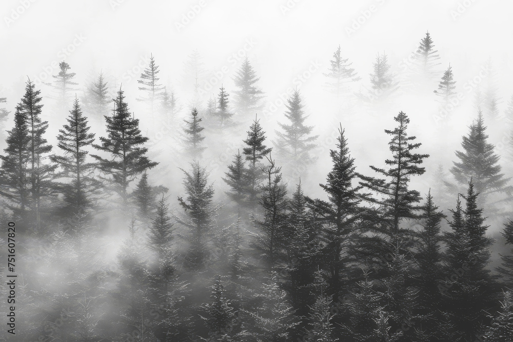Misty Forest Silhouettes in Monochrome Tone