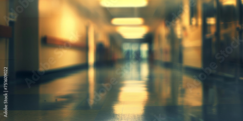 A deliberately out-of-focus image of a hospital hallway