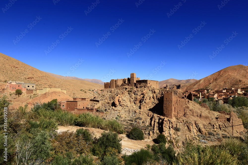 View on a village in the Haut Atlas Oriental National Park located in Morocco.