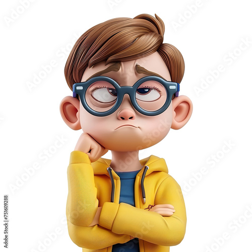 boy thinking emoji face character transparent background