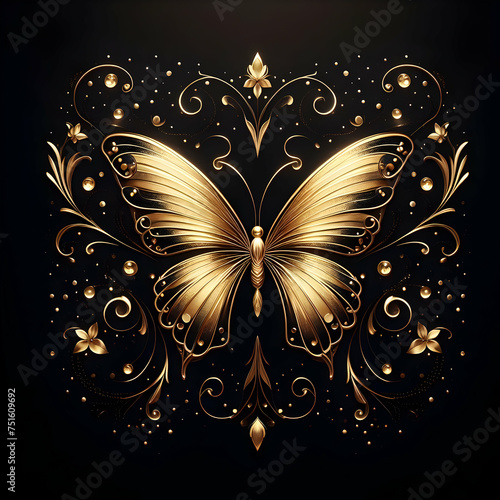 butterfly on black background  butterfly, vector, design, pattern, decoration, ornament, illustration, art, tattoo, floral, insect, flower, element,Ai generated 