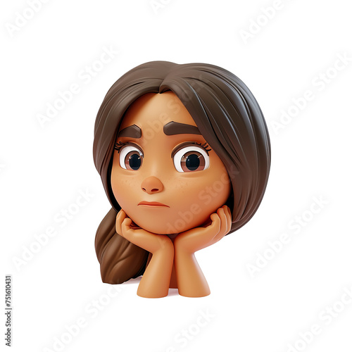 girl thinking emoji face character transparent png, thinking