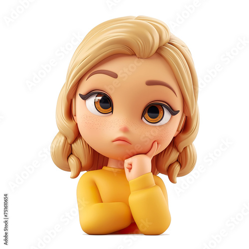 girl thinking emoji face character transparent png, thinking