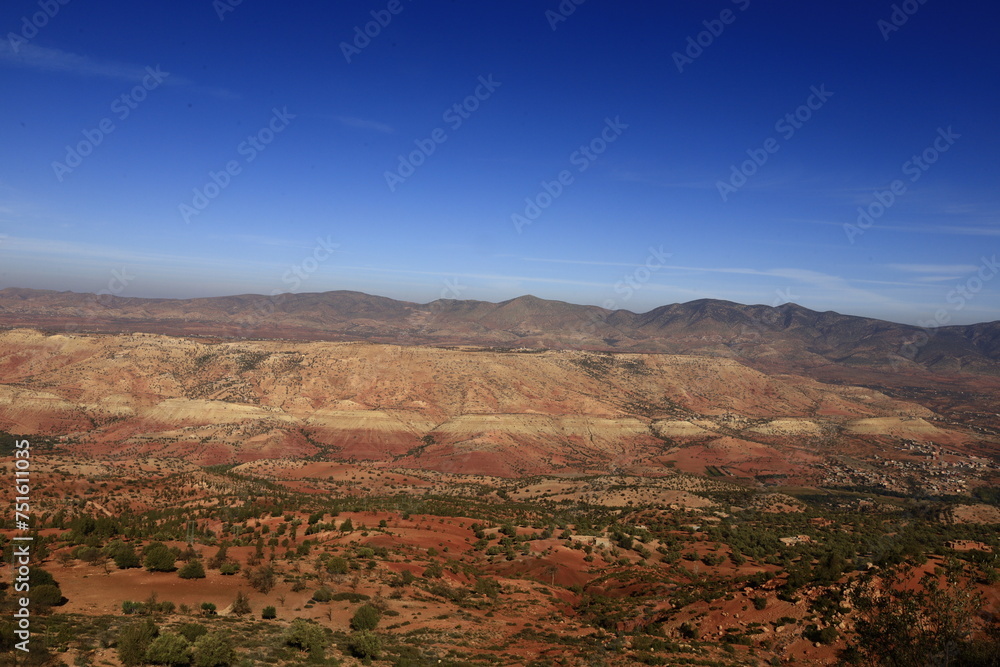 View on a mountain in the High Atlas is a mountain range in central Morocco, North Africa, the highest part of the Atlas Mountains View on a mountain in the High Atlas is a mountain range in central Morocco, North Africa, the highest part of the Atlas Mountains