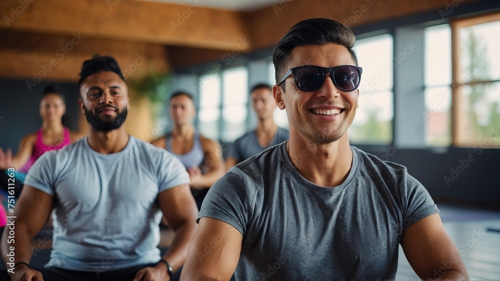 Group of sporty people having class at gym