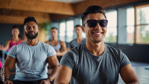 Group of sporty people having class at gym