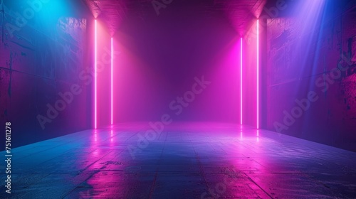 Vibrant 3d neon light background: cyber futuristic sci-fi scene with virtual reality aesthetic, ideal for mockups and design projects