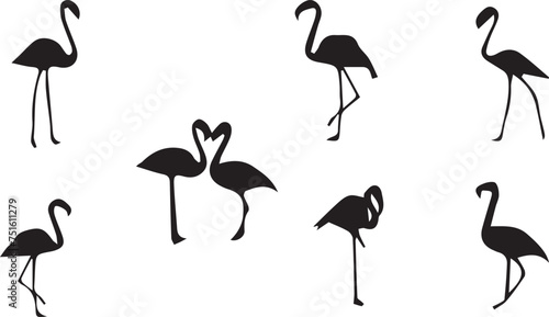 silhouettes of flamingos